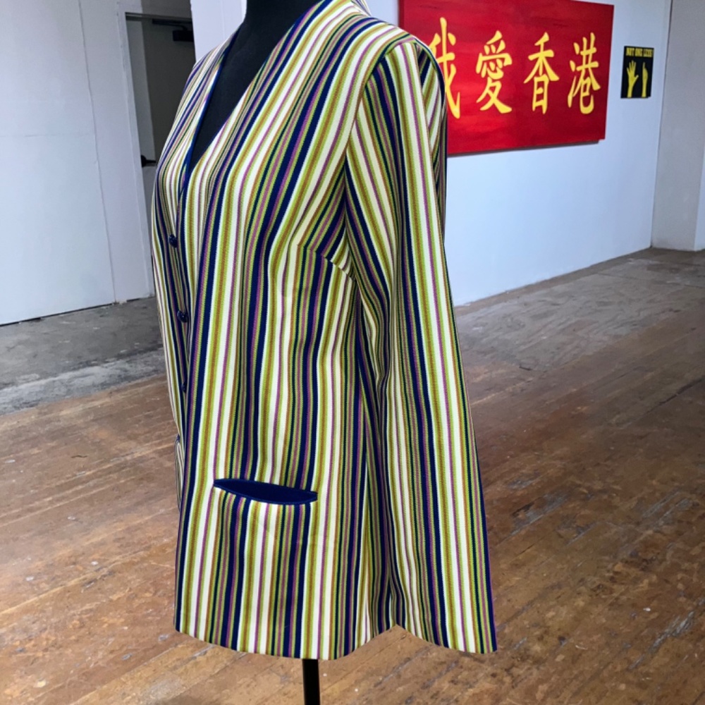 Vintage 70s Jantzen cool tone vertical stripe polyester blazer - Picture 4 of 11